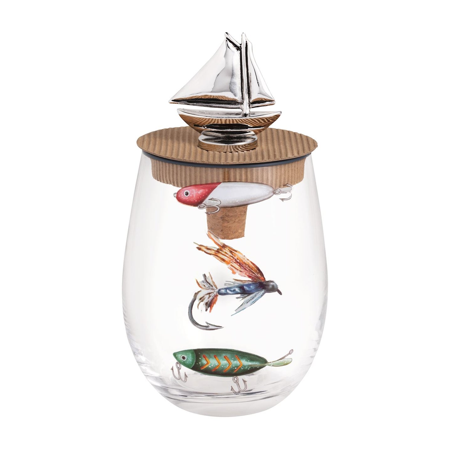 Mud Pie - Stemless Wine & Stopper Set - Fish Lure