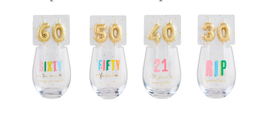 Mud Pie -  Stemless Wine Glass and Candle Set - Findlay Rowe Designs