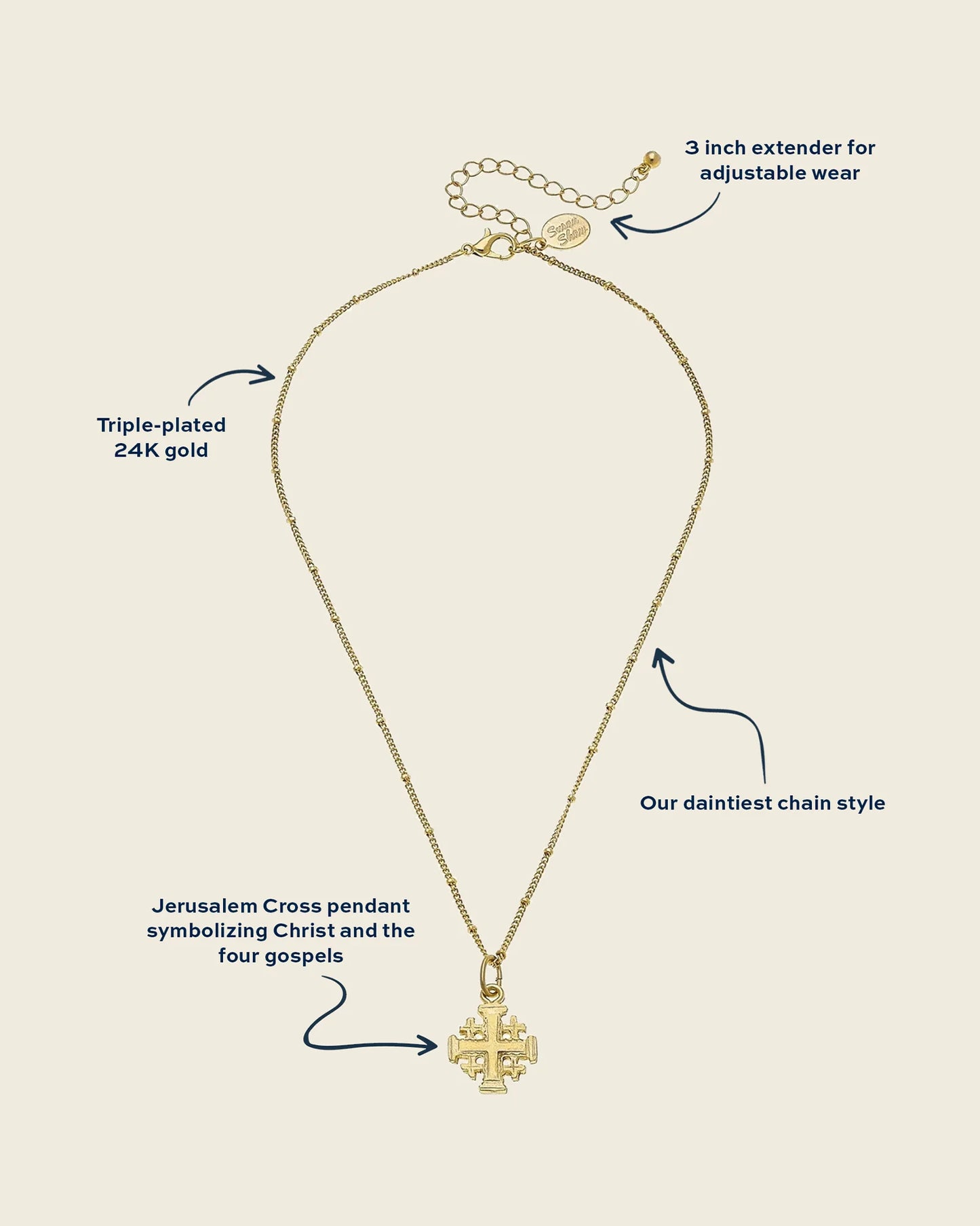 Susan Shaw - Necklace - Dainty  Jerusalem Cross - Findlay Rowe Designs