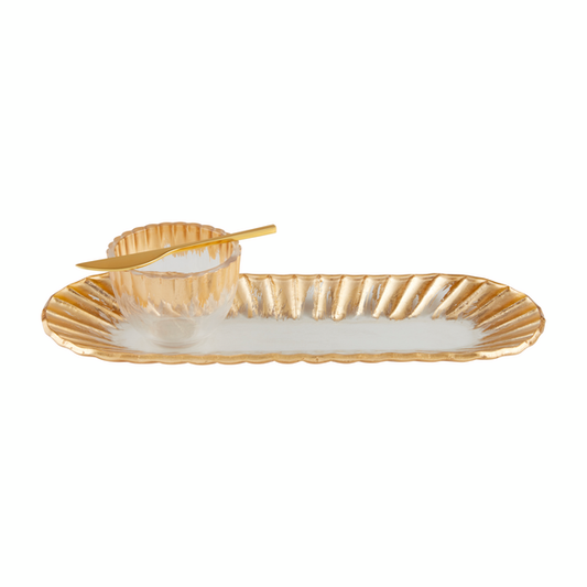 Mud Pie - Gold Edge Ruffle Tray & Dip Set