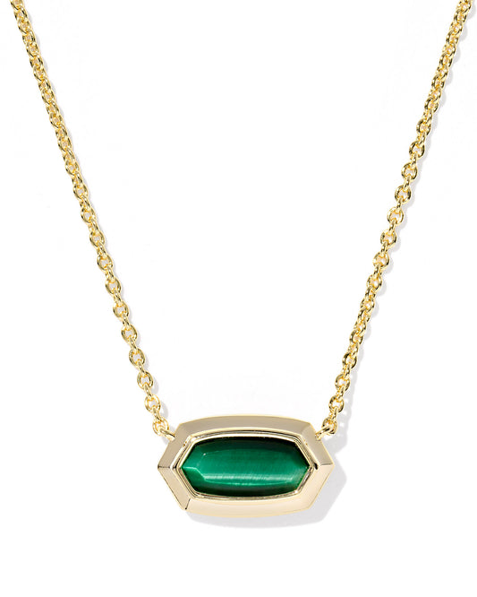 Kendra Scott - Necklace - Elisa Bezel Short Pendant - Gold Dark Green Tigers Eye
