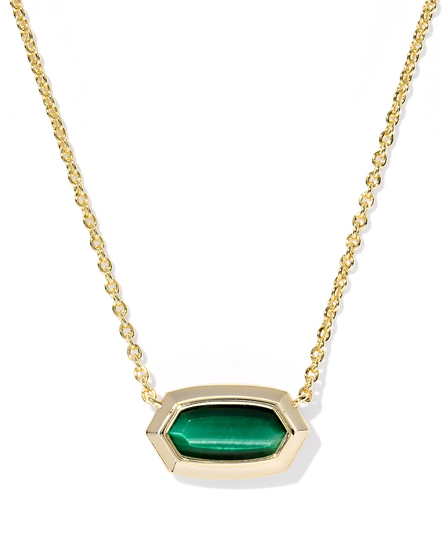 Kendra Scott - Necklace - Elisa Bezel Short Pendant - Gold Dark Green Tigers Eye