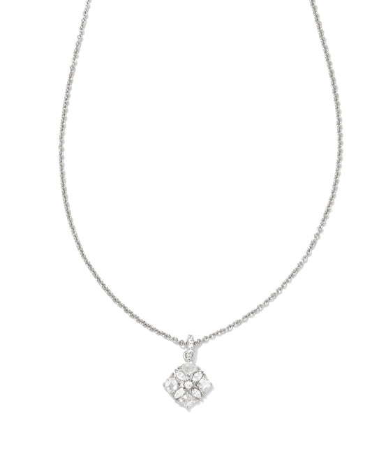Kendra Scott -Dira Crystal Short Pendant Necklace Silver White Crystal