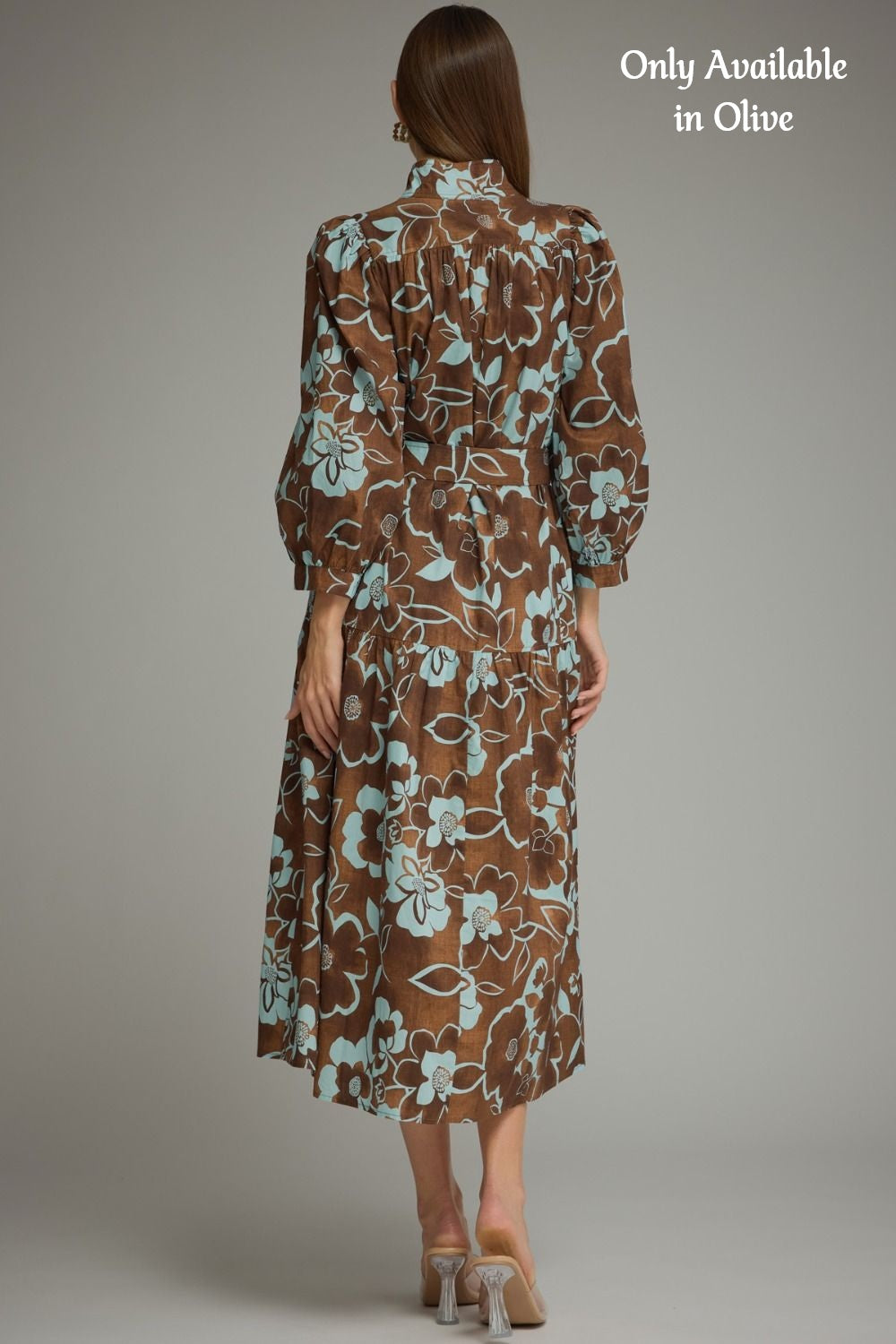 Entro - Dress - Midi Long Sleeve Tiered Skirt - Olive Floral - Findlay Rowe Designs