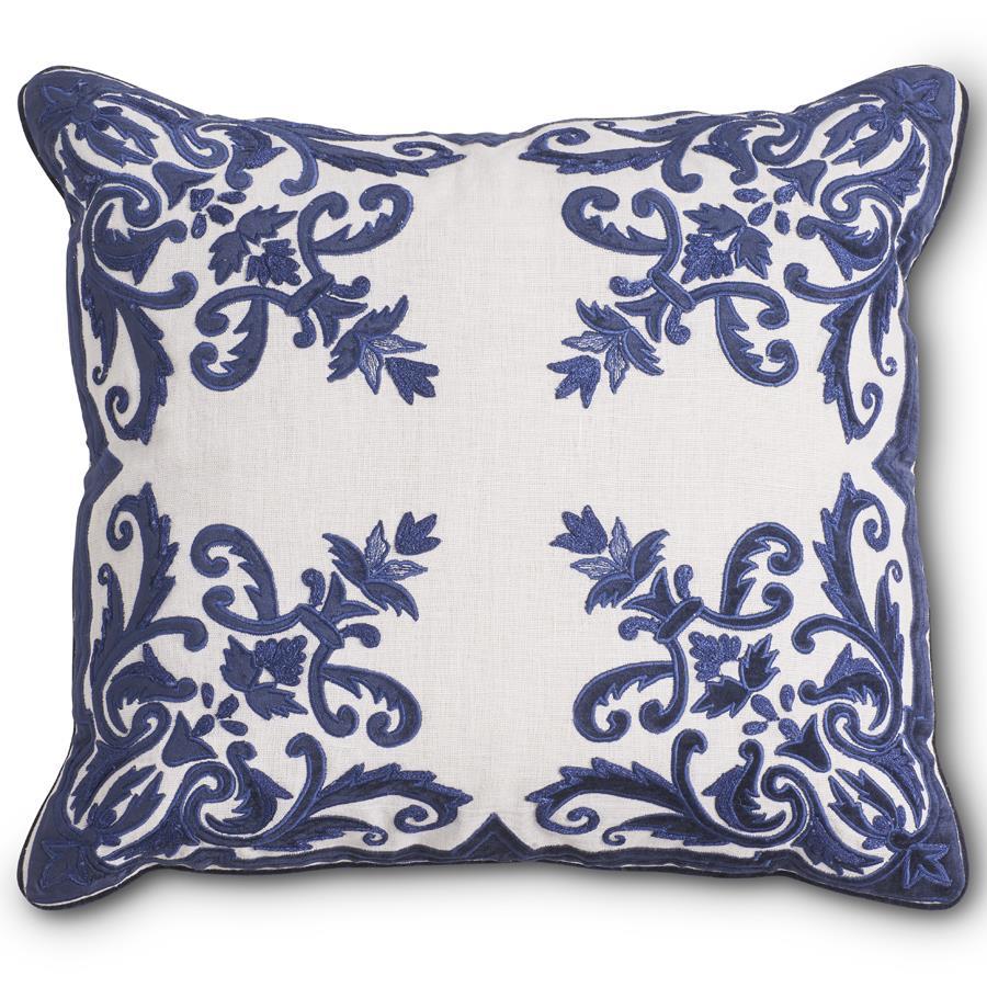 Pillow - Velvet Linen Embroidered - 20in - Royal Blue - Findlay Rowe Designs