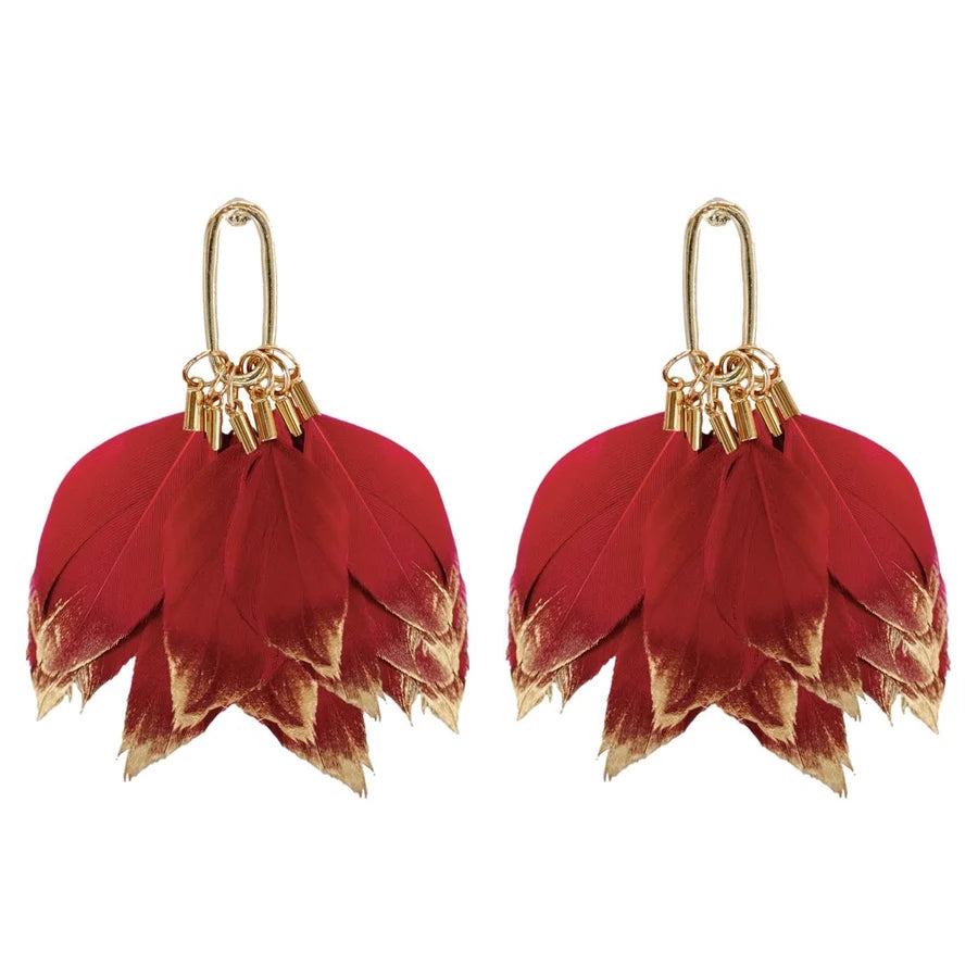 St Armands - Earrings - Garnet Gold Dipped Feather
