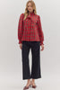 Top - Long Sleeve Plaid Ruffle - Red