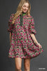 Umgee - Dress - Floral Print Tiered Mini - Sage Mix