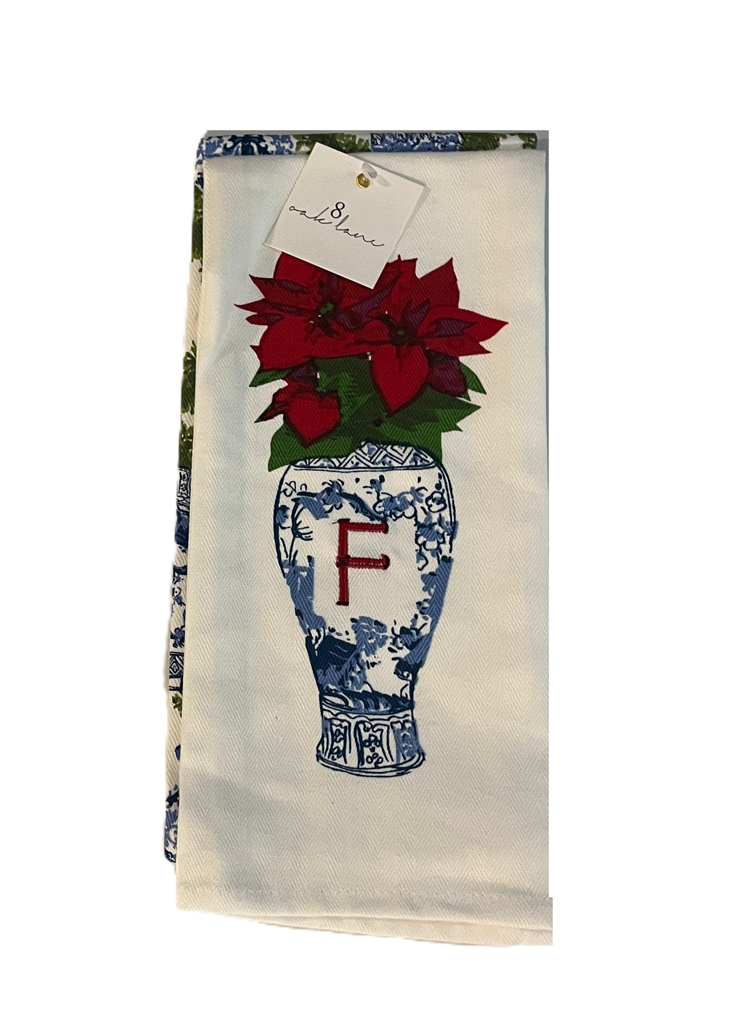 Hand Towels - Poinsettia Chinoiserie Vase - Initial