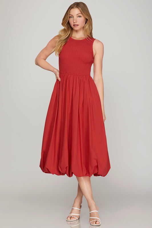 Dress - Sleeveless Smocked Midi - Red - Findlay Rowe Designs