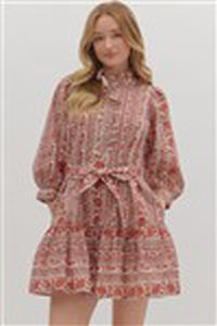 Dress - Mini Tiered 3/4 Sleeves - Rust - Findlay Rowe Designs