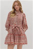 Dress - Mini Tiered 3/4 Sleeves - Rust - Findlay Rowe Designs