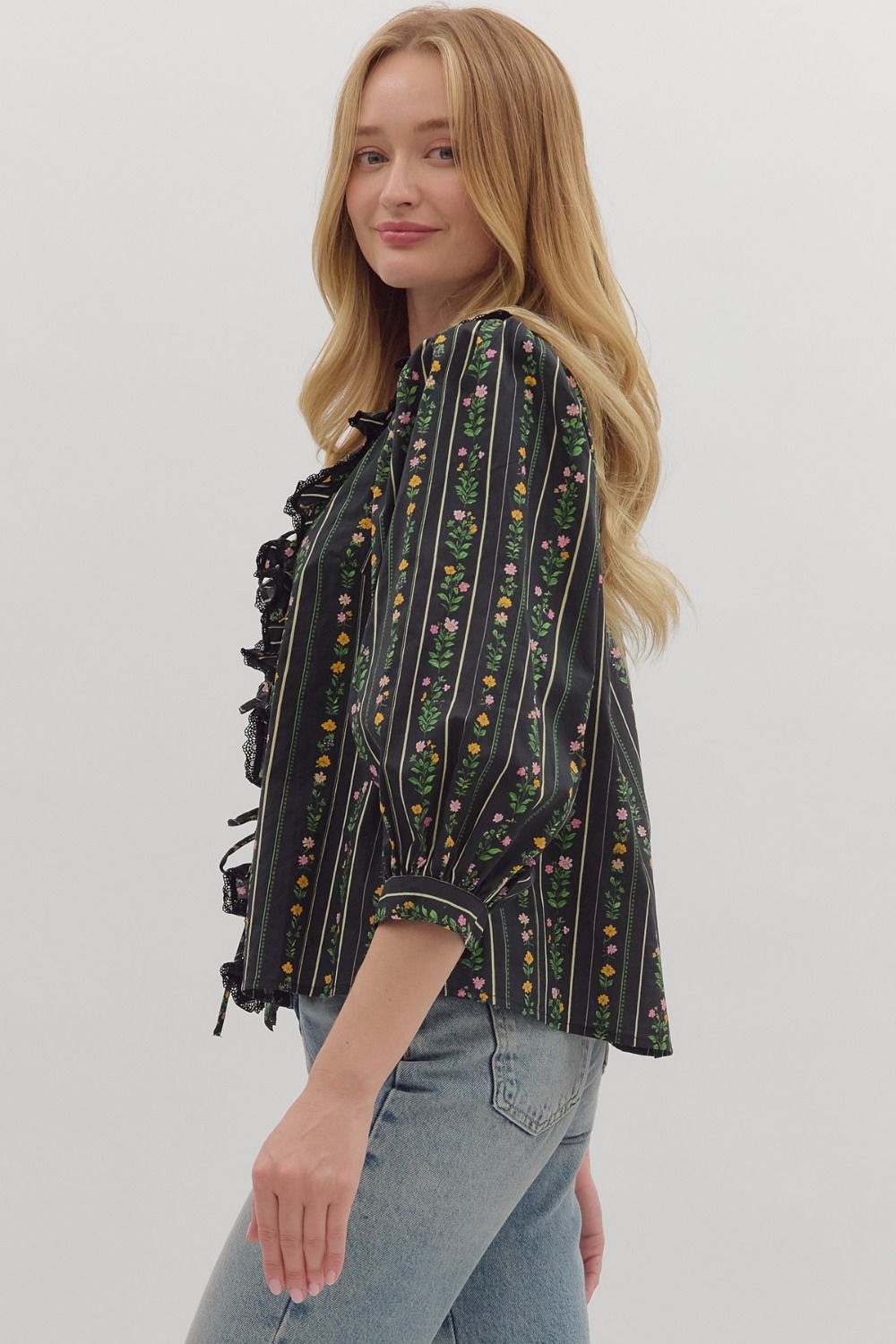 Entro - Top - Floral Ruffle 3/4 sleeve - Findlay Rowe Designs