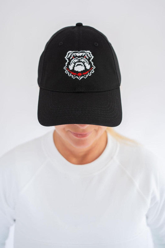 Lisi Lerch - Needlepoint Baseball Hat - Bulldog - Black - Findlay Rowe Designs