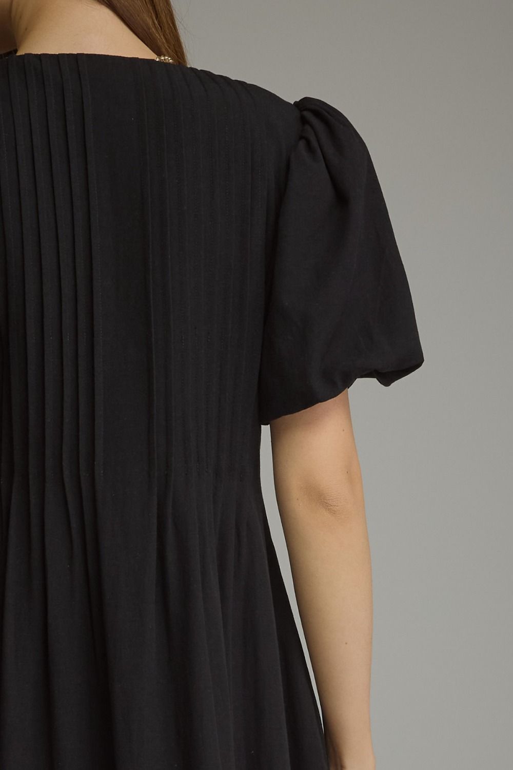 Entro - Dress - Midi V-Neck Pleated Bodice - Black - Findlay Rowe Designs