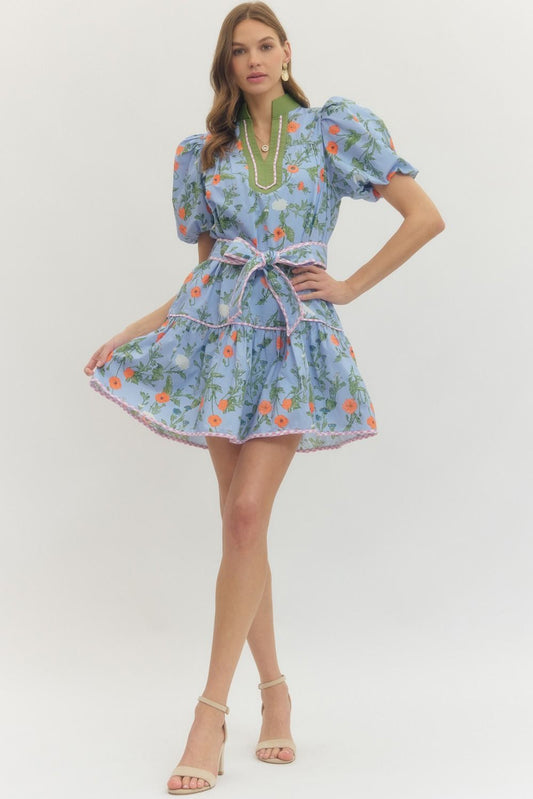 Entro - Dress - Blue Floral Mini - Findlay Rowe Designs