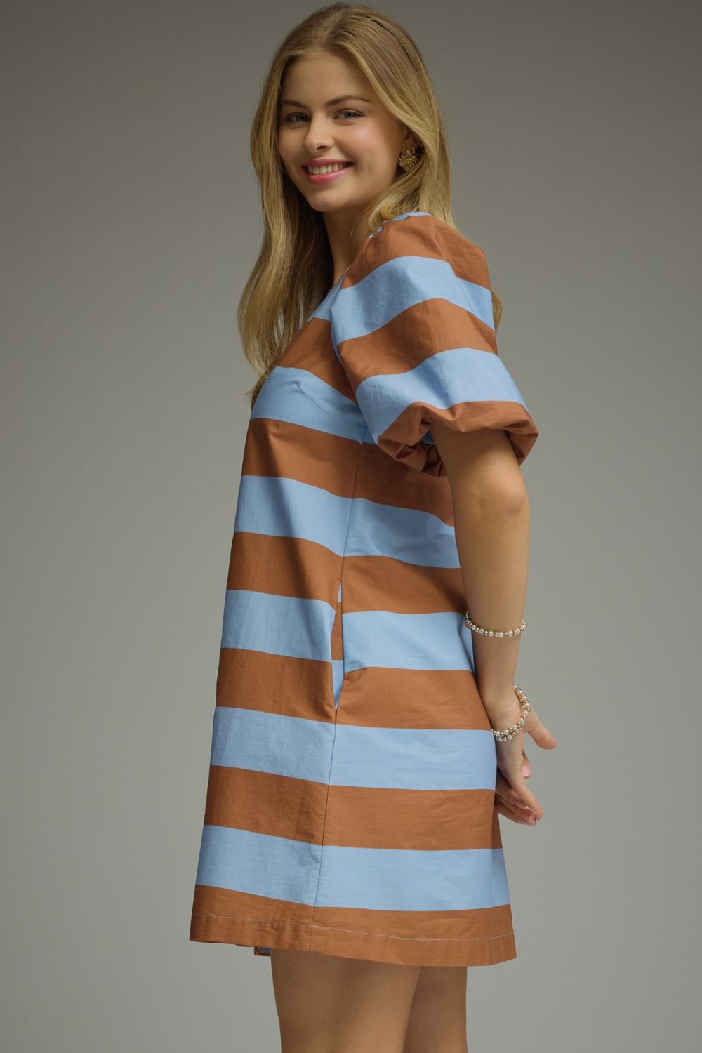 Entro - Dress - Mini Striped - Blue Brown - Findlay Rowe Designs