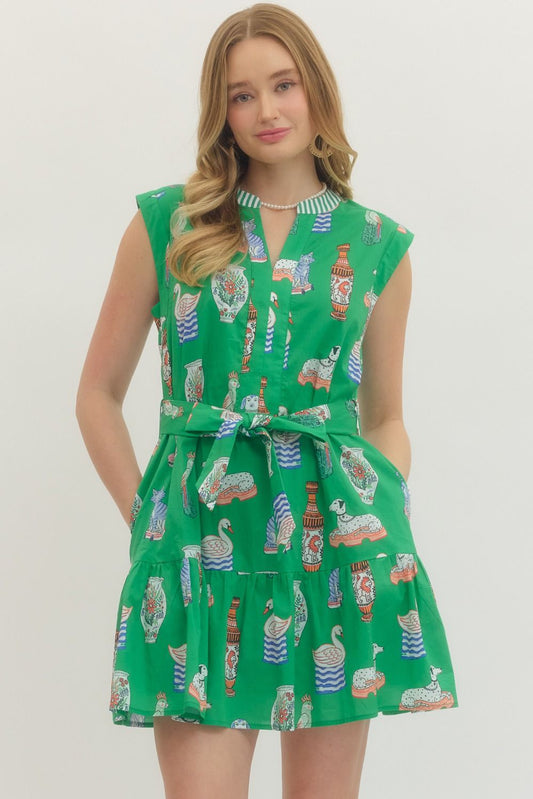 Entro - Dress - Mini - Cap Sleeve Vintage  Inspired - Green - Findlay Rowe Designs