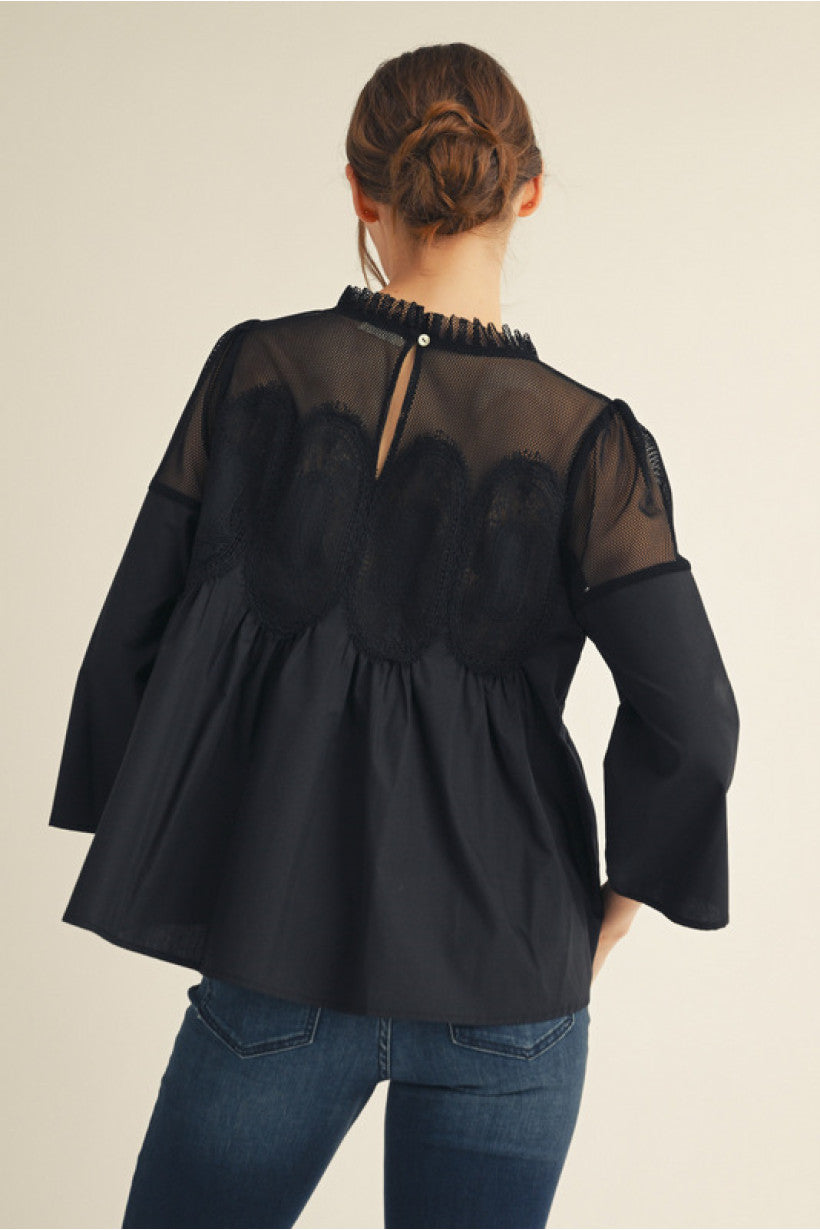 Top - Mesh Contrast - Black