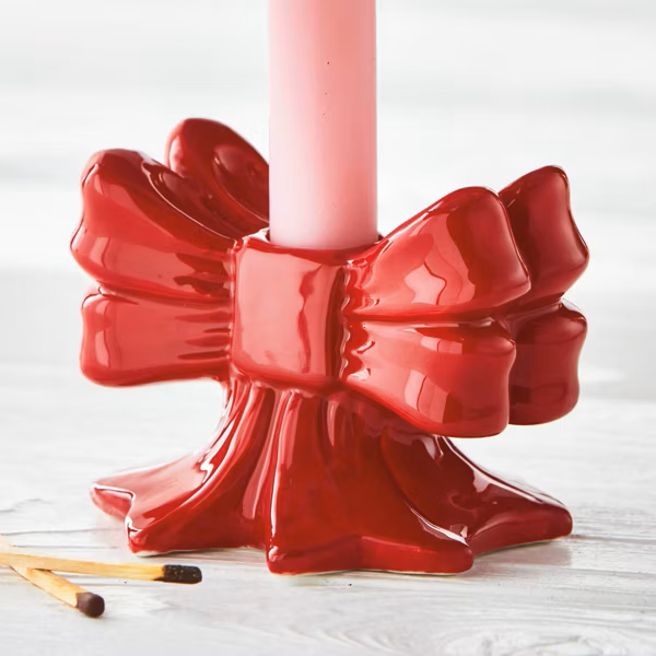 Tag - Taper Holder - Red Bow