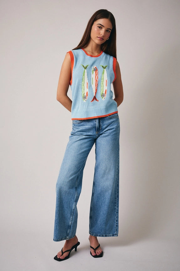 Sunday Edition by Le Lis - Sweater Vest - Fish- Light Blue Orange - Findlay Rowe Designs