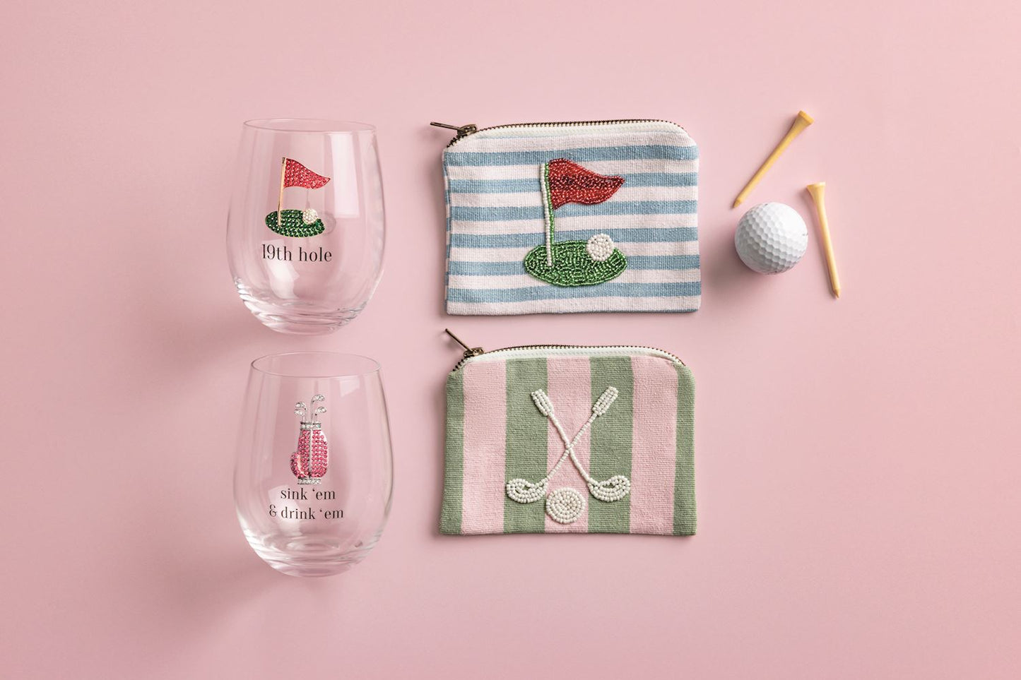 Mud Pie - Stemless Wine Glass - Jeweled Golf - Findlay Rowe Designs