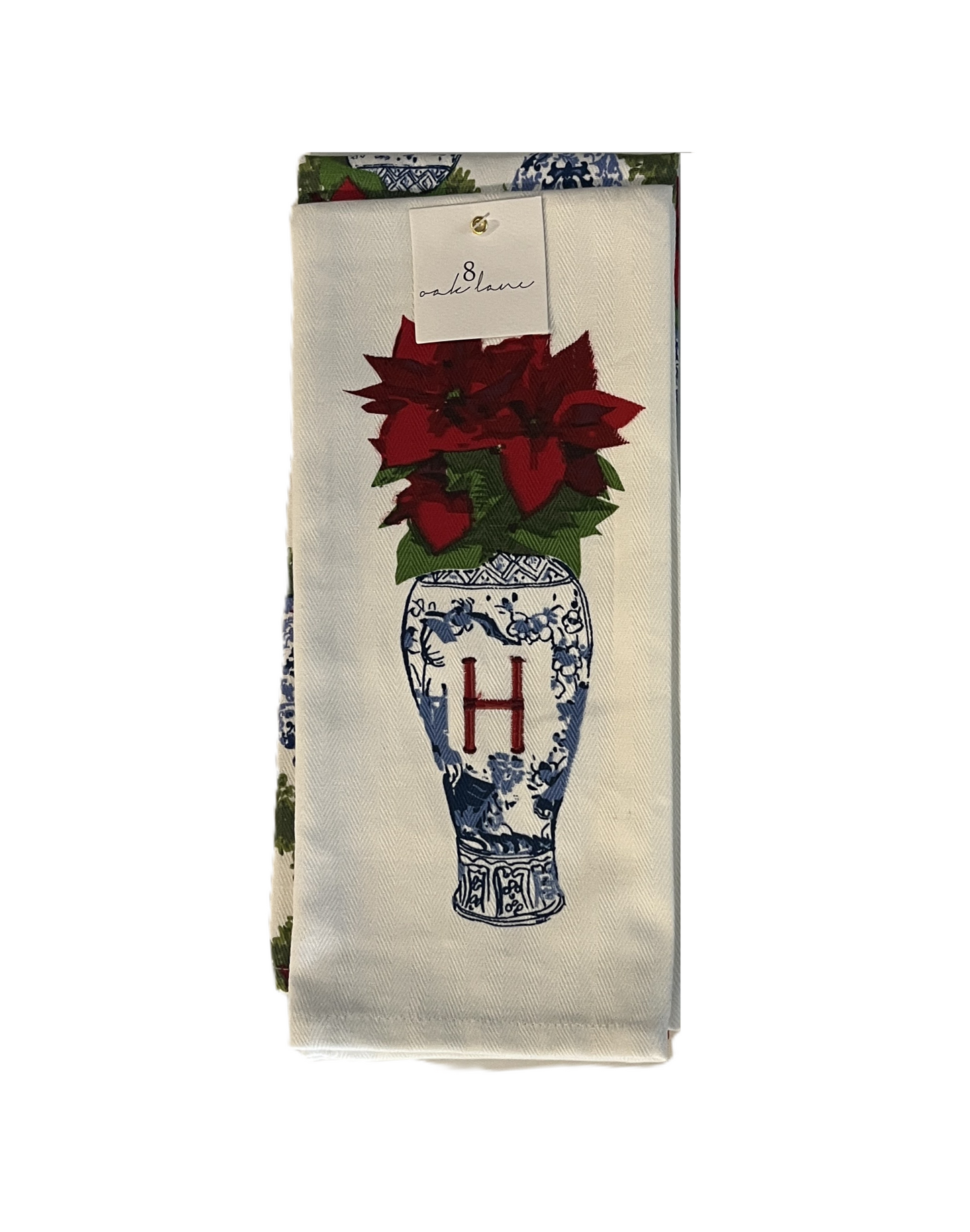 Hand Towels - Poinsettia Chinoiserie Vase - Initial