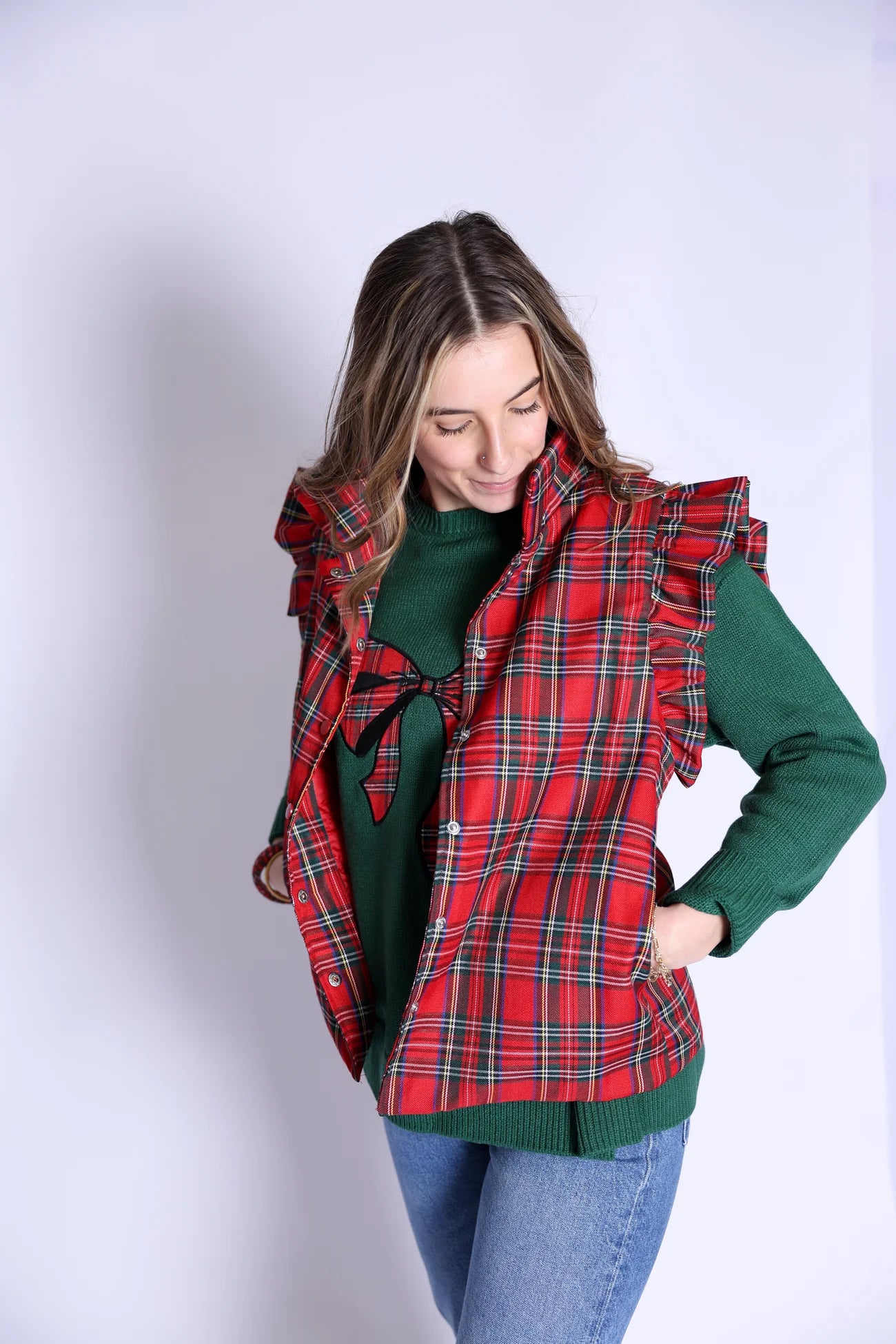 Scottie Vest - Red Plaid