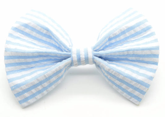 Dog Collar Accessory Bow - Seersucker - Blue - Findlay Rowe Designs