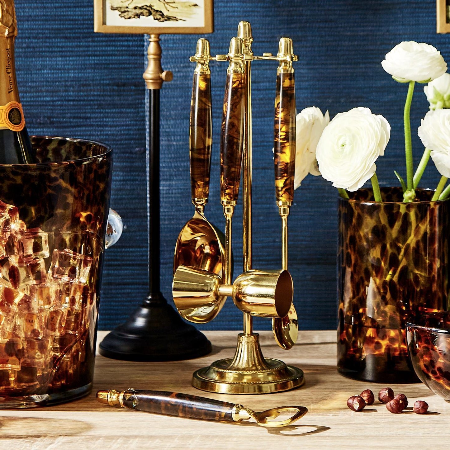 Bar Set with Stand - 4Pc Tortoise Print