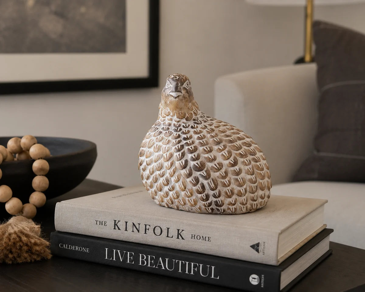Sculpture - Quail - . Tan Whitewashed - 6.25in - Findlay Rowe Designs