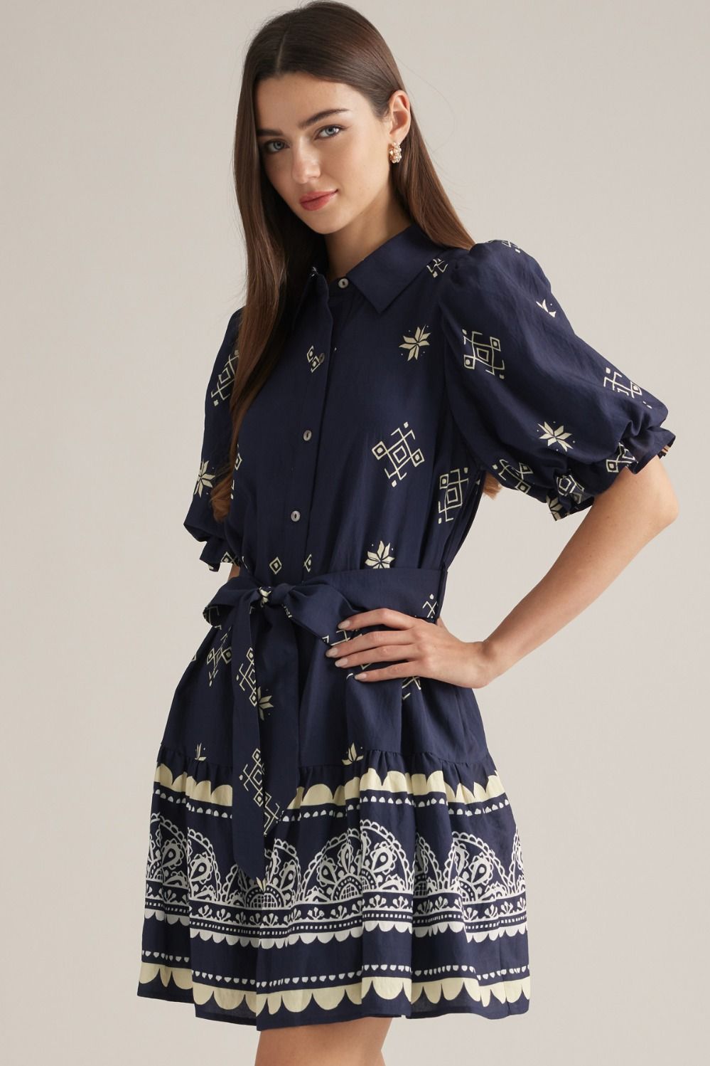 Entro - Dress - Mini Shirt Collar Ruffle Hem - Navy - Findlay Rowe Designs