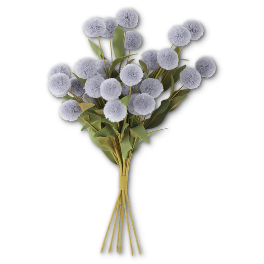 Gray Blue Pompom- 13 Inch with Green Eva Leaves - Findlay Rowe Designs