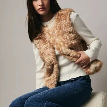Faux Fur Vest - Deer Spot Taupe White
