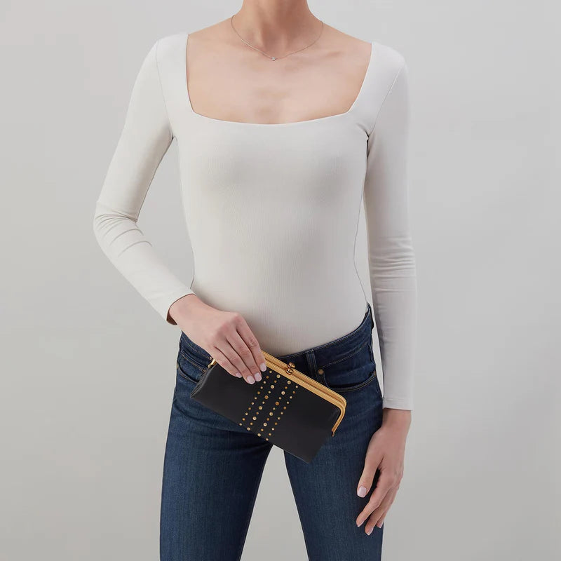 Hobo - Lauren Clutch-Wallet - Black Suede Leather With Studs