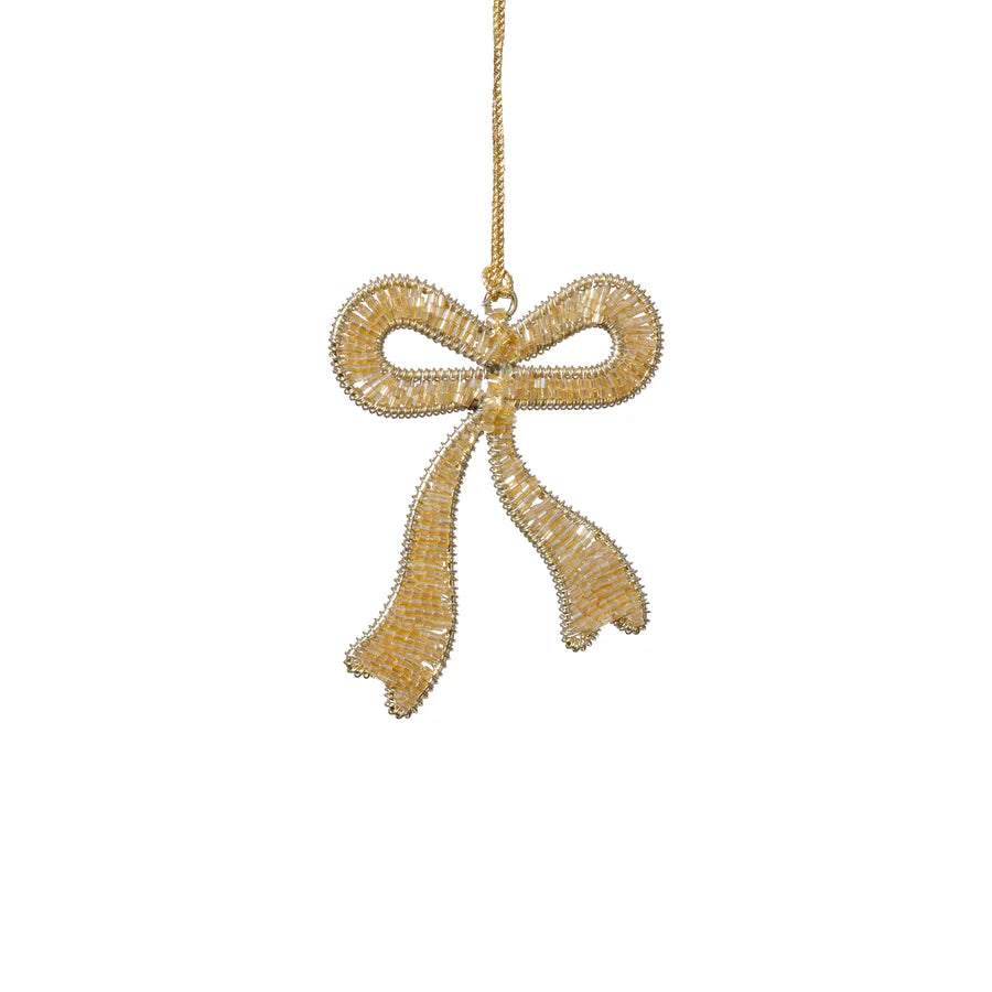 Ornament - Beaded Bow - Gold - 10 in