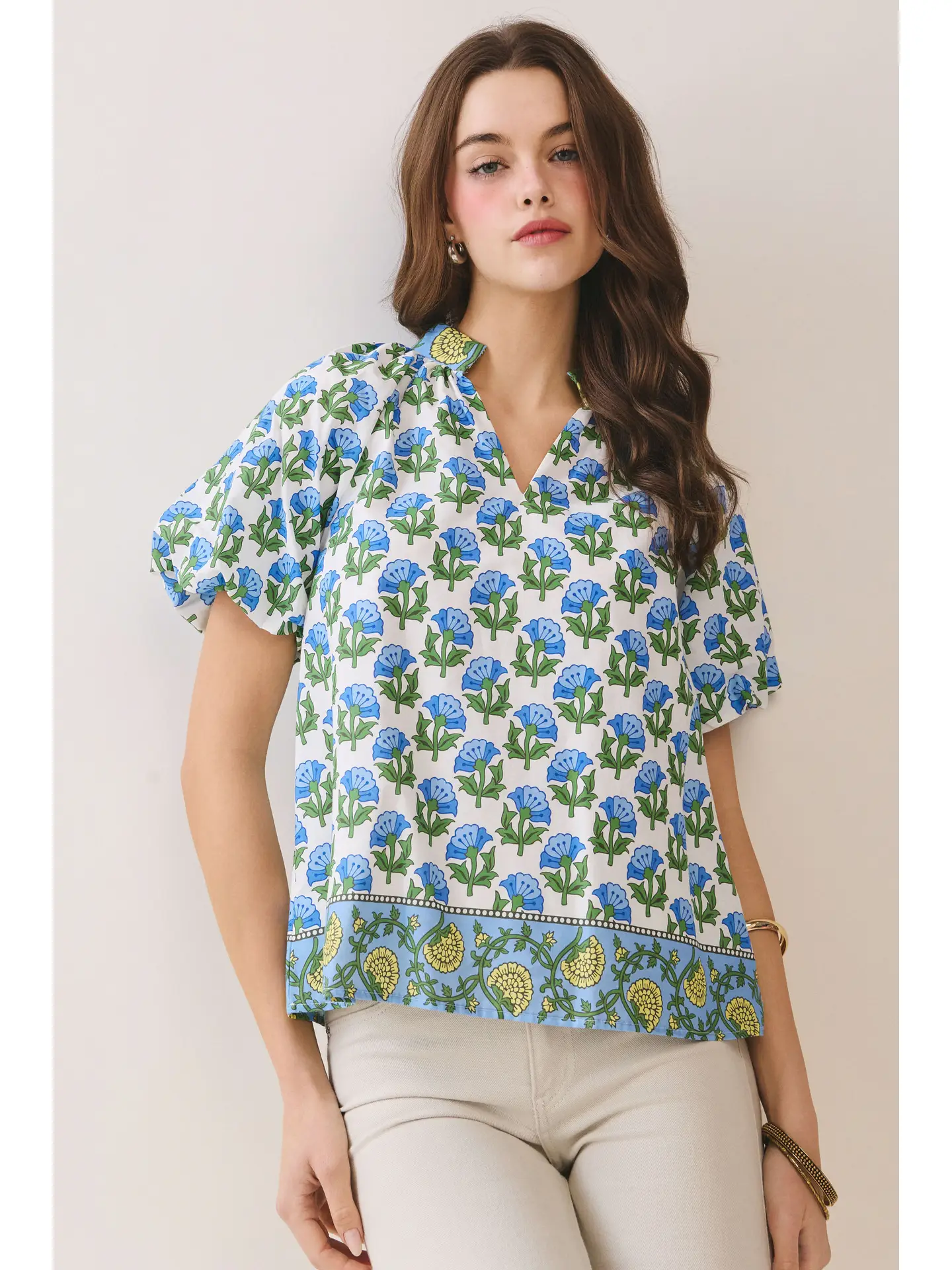 Top - Midi Flutter Sleeve - Blue Floral - Findlay Rowe Designs