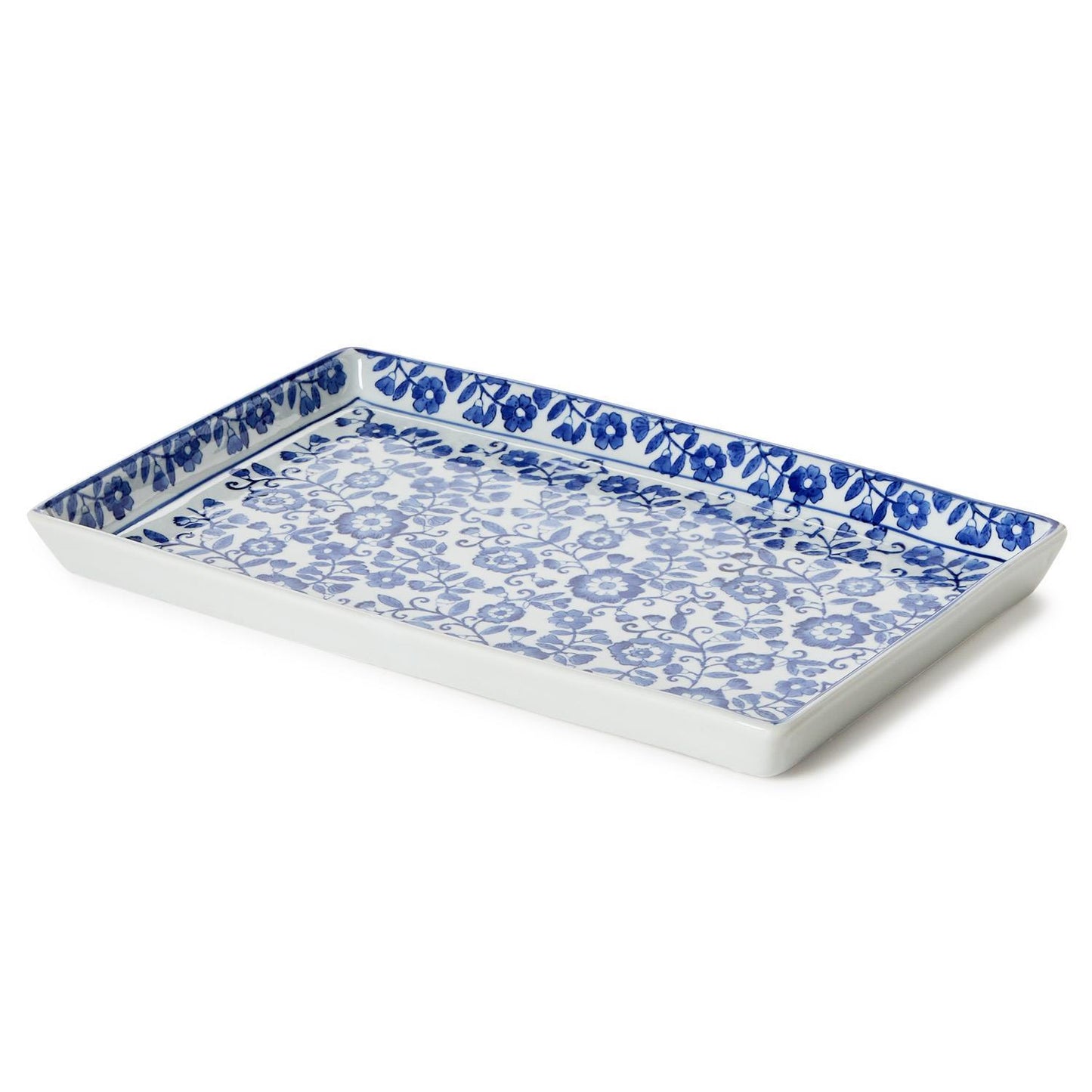 Floral Tray - Chinoiserie Hand-Painted - Blue and White
