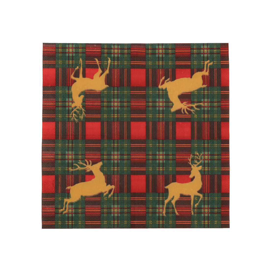 Caspari - Cocktail Napkins - Reindeer Tartan Red