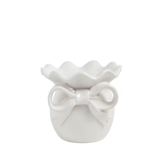 Mud Pie - Candle Pillar Holder - White Bow - Large