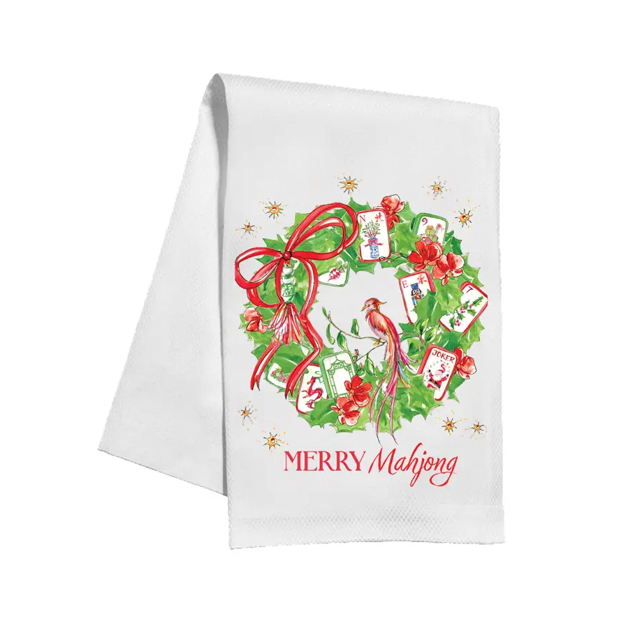 Rosanne Beck - Towel - Merry Mahjong Wreath - Red Green - Findlay Rowe Designs