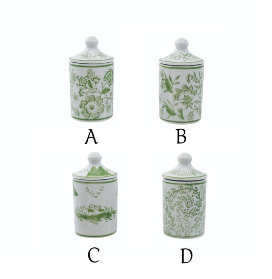 Hazel Mazel - Spice Jar with Lid - Green Chinoiserie Toile - Findlay Rowe Designs
