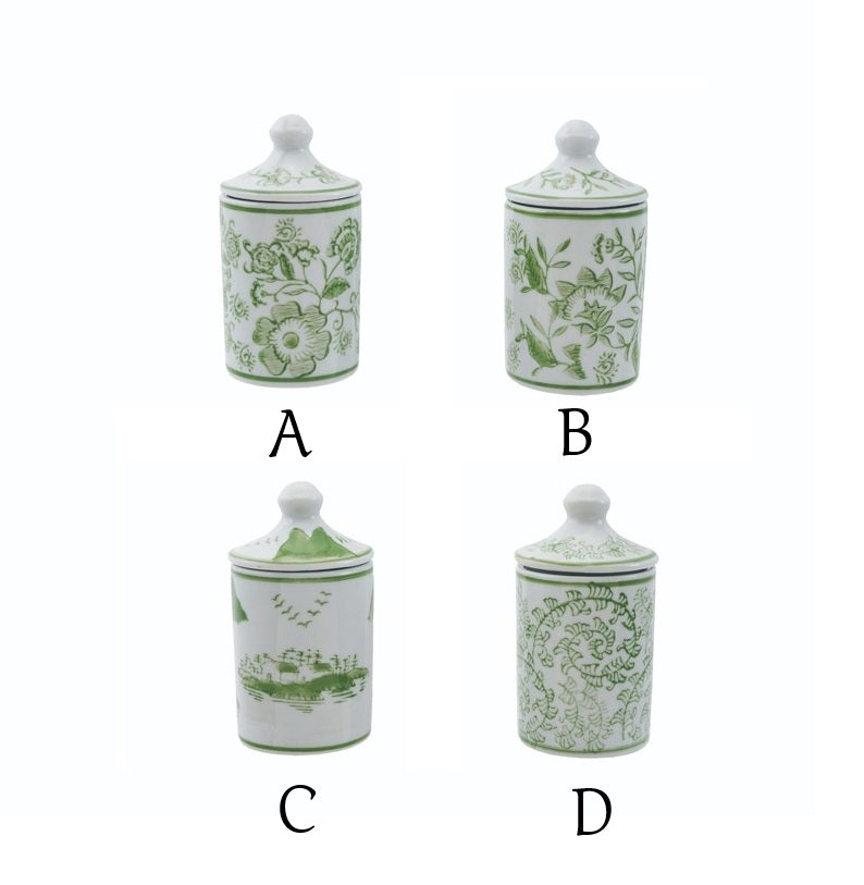 Hazel Mazel - Spice Jar with Lid - Green Chinoiserie Toile - Findlay Rowe Designs