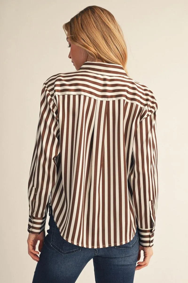 Jodifil - Top - Long Sleeve Satin Stripe - Brown - Findlay Rowe Designs