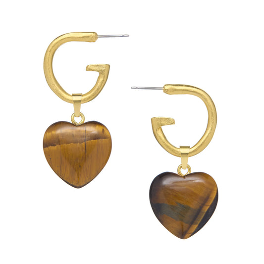 SUSAN SHAW - Gigi Heart Earrings - TIGERS EYE