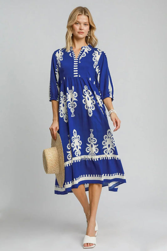 Dress - Desert Bloom Embroidered Midi - Cobalt - Findlay Rowe Designs