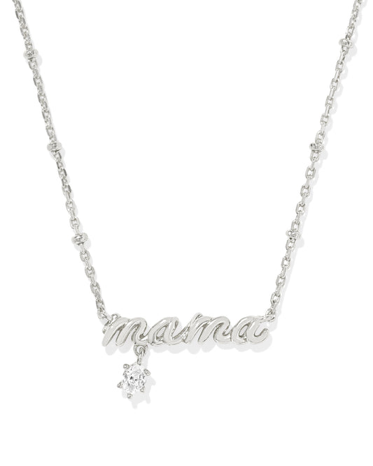 Kendra Scott - Necklace - Mama Silver Crystal Short Pendant - White CZ