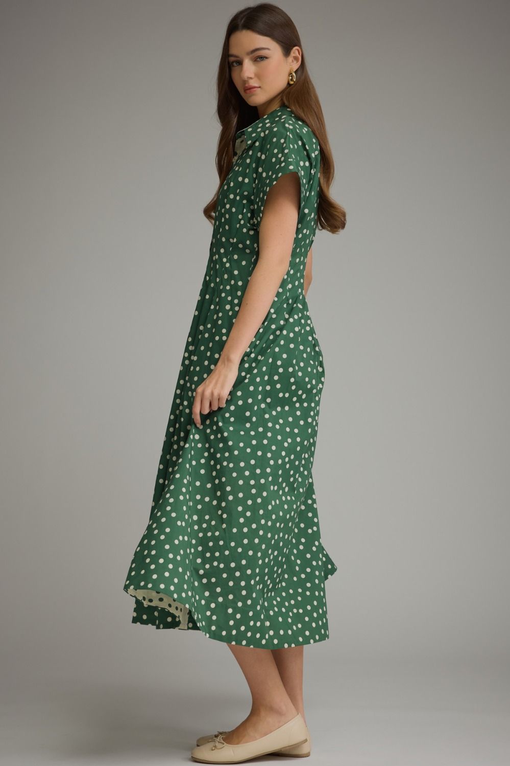 Entro - Dress - Midi Shirt Collar - Polka Dot Forest Green - Findlay Rowe Designs