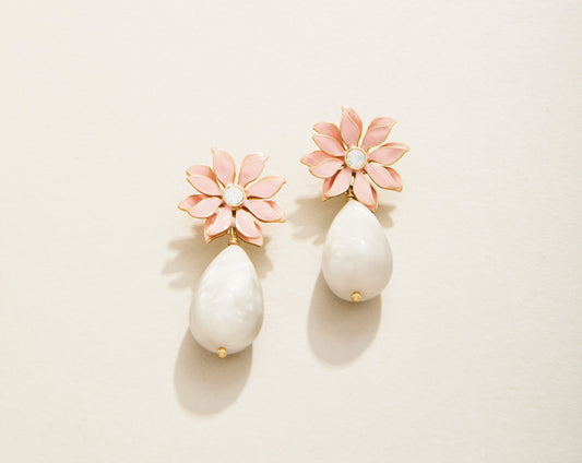 Spartina - Earrings - Floral Dew Drop - Pink White - Findlay Rowe Designs