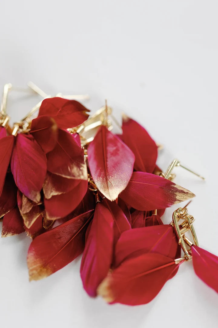 St Armands - Earrings - Garnet Gold Dipped Feather